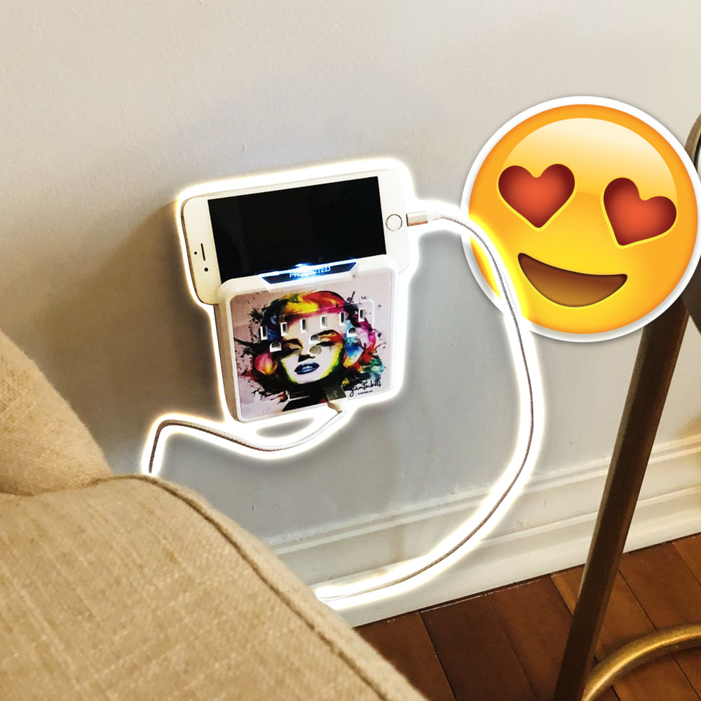 Kelvin Glamsocket, Marilyn, Decorative Wall Mount Surge Protector with 3 Outlets, Dual USB Charging Ports and Phone Holder - USB Charging Center/Multi Function Wall Tap