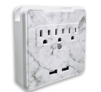 Kelvin Glamsocket, Marble, Decorative Wall Mount Surge Protector with 3 Outlets, Dual USB Charging Ports and Phone Holder - USB Charging Center/Multi Function Wall Tap