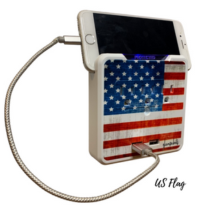 Kelvin Glamsocket, US Flag design, Decorative Wall Mount Surge Protector with 3 Outlets, Dual USB Charging Ports and Phone Holder - USB Charging Center/Multi Function Wall Tap